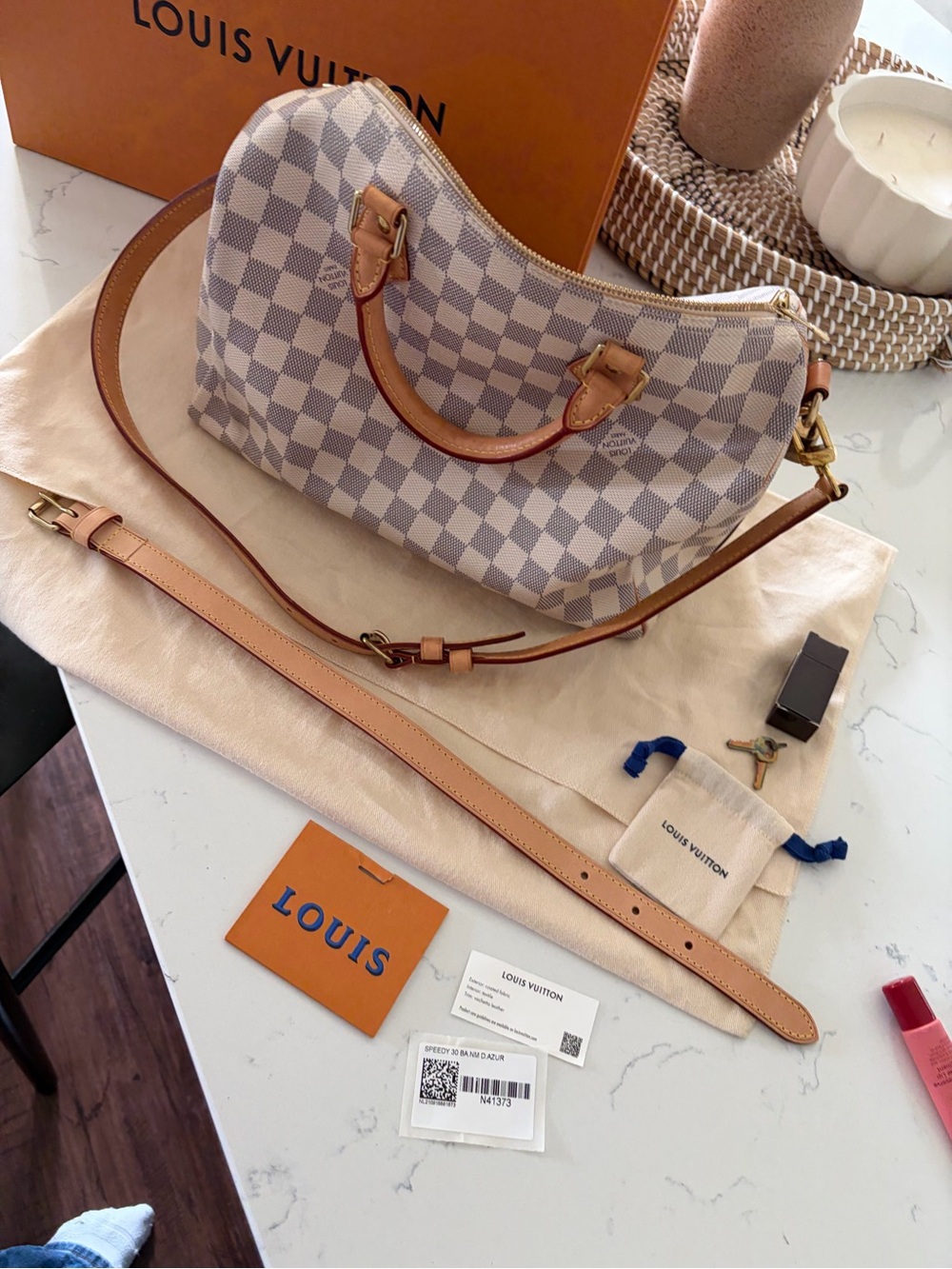 Louis Vuitton Damier Azur Speedy Bandoulière Satchel - White/Blue - Picture 3 of 5